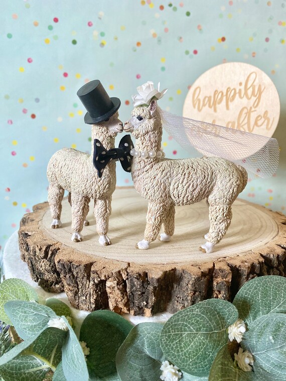 Llama Cake Topper (set of 2), Animal Cake Toppers, Ceramic Llama