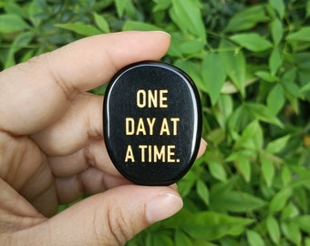 One Day at a Time Black Obsidian Inspirational Worry Stone