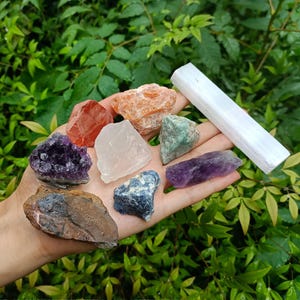 Rohkristall-Starter-Set: Amethyst, Quarz, Jaspis, Selenit & mehr
