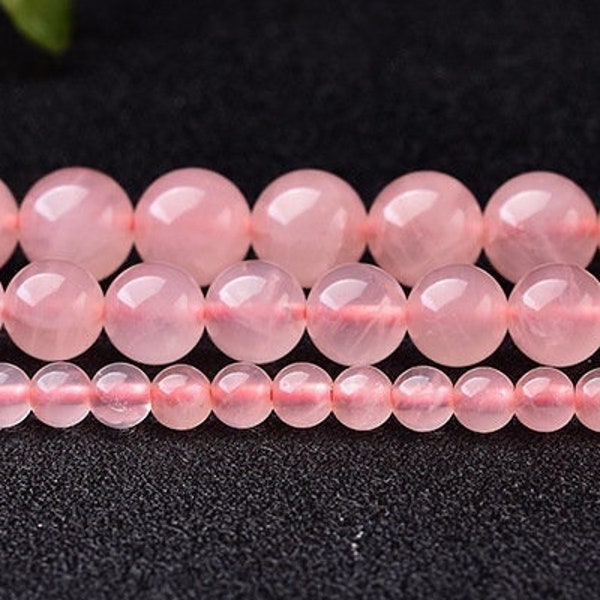 Perles de quartz rose de Madagascar de qualité AAA (6MM, 8MM, 10MM, 12MM, 14MM)