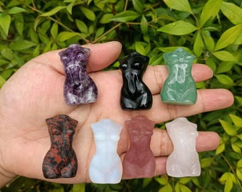 Crystal Goddess Hand Carved, Gemstone Female Body, Women's Figure Decor 1.5 Inch
