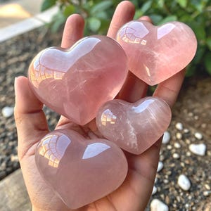 Impressionante coração de quartzo rosa MUITO GRANDE em formato de coração inchado Escolha seu tamanho