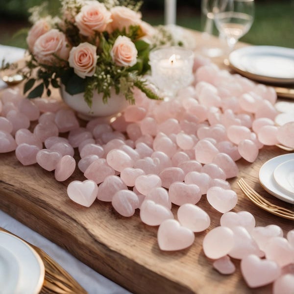 Wedding Gifts for Guests in Bulk: Rose Quartz Hearts in 10, 50, 100 Sets