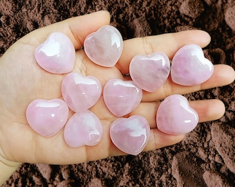 Lot de 10 pierres de cœur en quartz rose de 25 mm (1 po.) En vrac