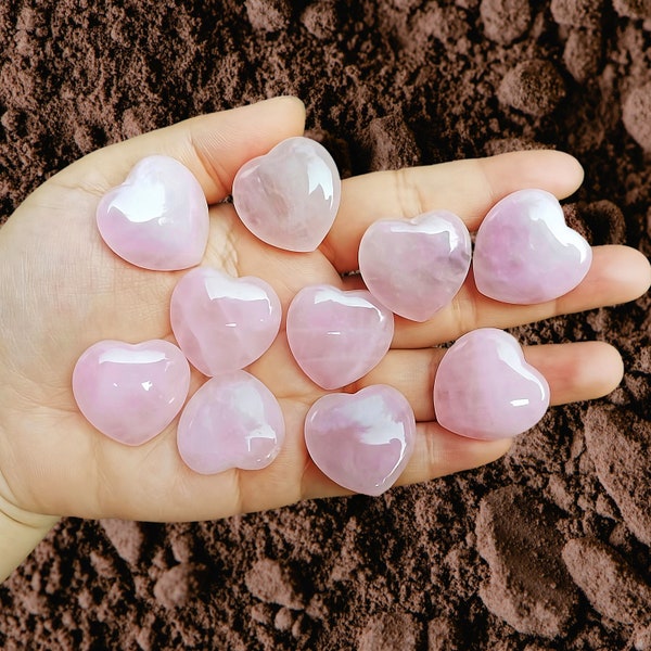 Lot de 10 pierres de cœur en quartz rose de 25 mm (1 po.) En vrac