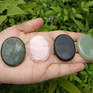 Flat Palm Stone Set Of 4 Including Jade, Rose Quartz, Bian and Green Aventurine