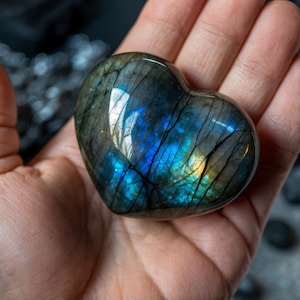 Large Puffy Labradorite Heart 40-50mm (1.5&quot;-2&quot;)