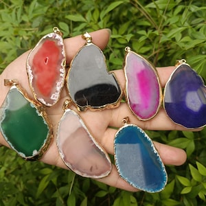 Agate Slice Druzy Pendant Electroplated