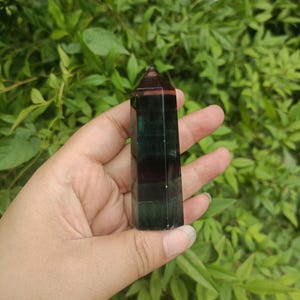 Large Rainbow Fluorite Crystal Wand Tower Point