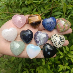 Schwarzer Obsidian Herz, Amethyst Herz, Lapis Lazuli Herz, Rosenquarz Herz, Tigerauge Herz, Unakit Herz - Herz Steine - Kristall Herz