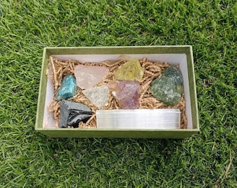 Beginners Crystal Set, 8 Piece: Natural Rough Stones (Gift Box Included)