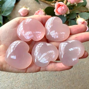 Conjunto de 5 unidades de coração de quartzo rosa Escolha seu tamanho
