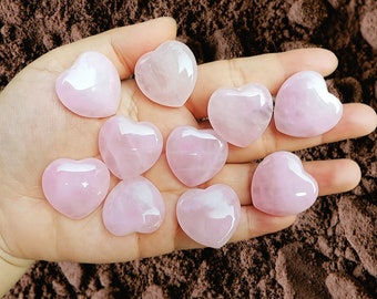 Set of 10 Rose Quartz Heart Stone 1" (25mm) Bulk