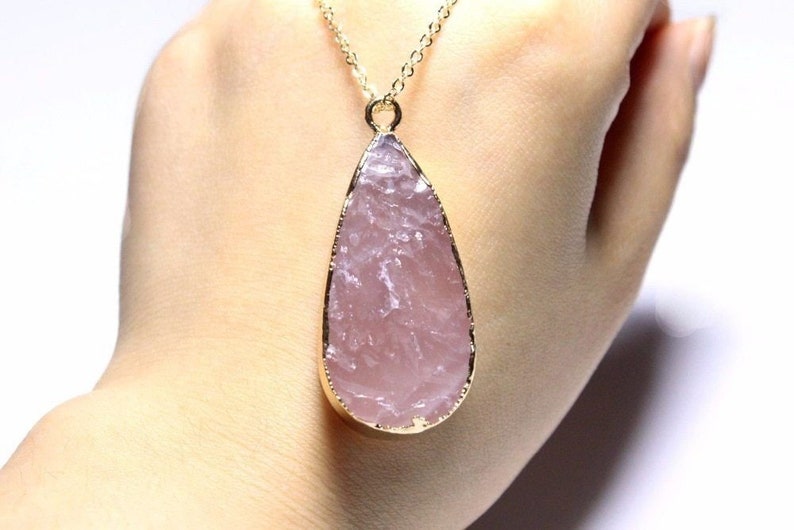 Rose Quartz Necklace Rose Quartz Pendant Raw Rose Quartz Pendant Necklace Healing Crystal Necklace Raw Rose Quartz