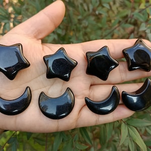 2 Pcs Black Obsidian Star and Crescent Moon Set