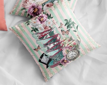 Pillow COVER Alice in Wonderland Decorative Vintage looking Pillow COVER for Home decor indoor Outdoor decoration