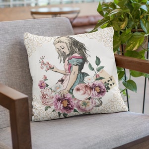Pillow COVER Alice in Wonderland White Rabbit Decorative Vintage Looking Pillow Case for Home decoration Outdoor Indoor Decoration Pillow COVER Alice in Wonderland White Rabbit Decorative Vintage Looking Pillow Case for Home decoration Outdoor Indoor Decoration