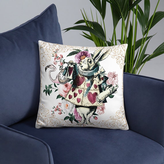Pillow COVER Alice in Wonderland White Rabbit Decorative Vintage Looking Pillow Case for Home decoration Outdoor Indoor Decoration Pillow COVER Alice in Wonderland White Rabbit Decorative Vintage Looking Pillow Case for Home decoration Outdoor Indoor Decoration