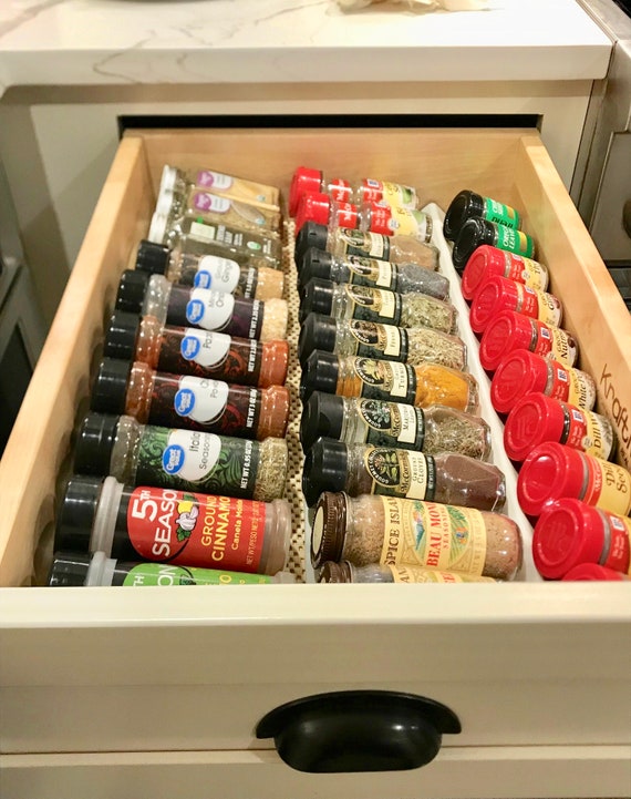 Customizable Spice Rack Drawer Organizer / Spice Drawer Organization /  Kitchen Insert Spice Storage With Liner / Vertical/ Christmas Gift 