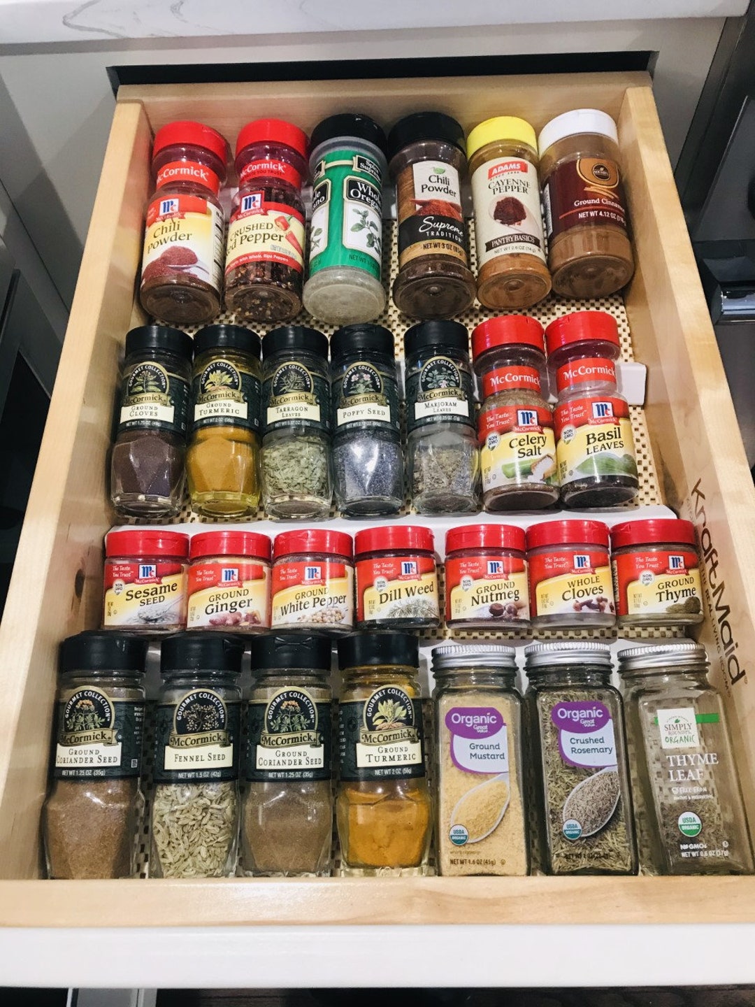 Customizable Spice Rack Drawer Organizer / Spice Drawer Organization /  Kitchen Insert Spice Storage With Liner / Vertical/ Christmas Gift 