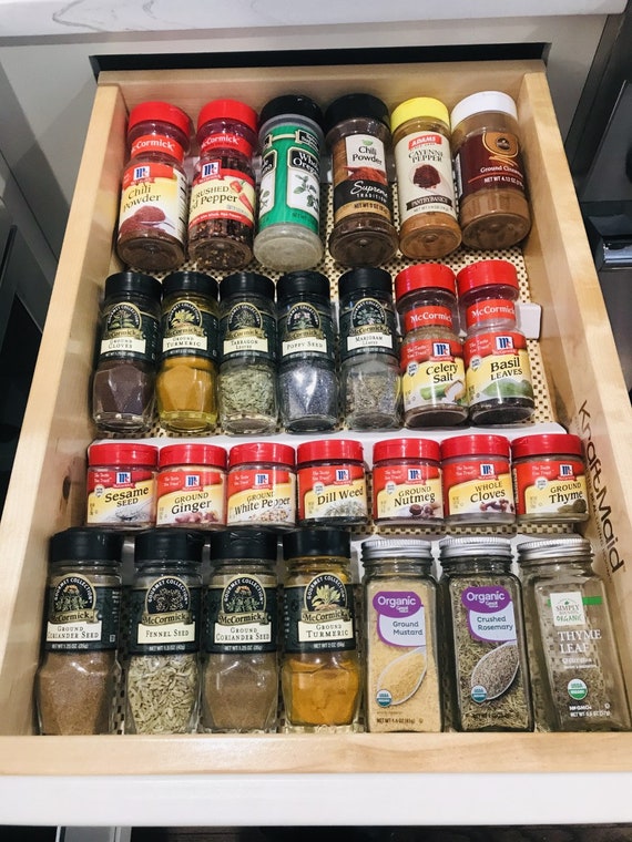 Customizable Spice Rack Drawer Organizer / Spice Storage Drawer Organization  / Kitchen Drawer Insert Spice Storage With Liner / Horizontal 