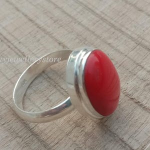 Red Coral Ring, Solid 925 Sterling Silver Rectangle Ring, Handmade Designer Ring Unique Ring, Statement Ring for Women Coral Artisan rings,
