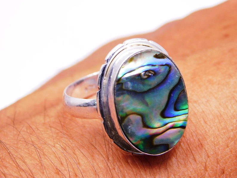 Shell Natural Abalone Ring,Shell Jewelry,Abalone shell Ring,Shell Ring,girlfriend ring Sterling Silver ring, Statement Ring Healing Ring