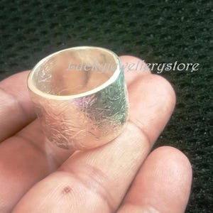 Handmade Thick Heavy Silver Ring: Wide Band Wedding Birthday Gifts, 925 Sterling Silver Rings,