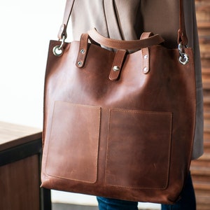 Grand sac fourre-tout en cuir minimaliste, sac en cuir, sac à main en cuir à bandoulière