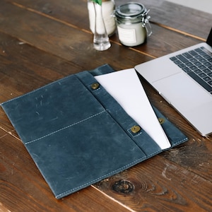 Carpeta de cuero hecha a mano, Portadocumentos de cuero, Estuche para carpetas, Estuche para papeles de oficina, Estuche de cuero para MacBook, Bolsa para documentos, Carpeta portafolios