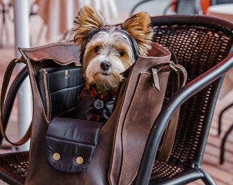 Leather pet carrier, Pet travel bag, Cat carrier bag, Dog travel bag, Dog tote bag carrier, Dog walking bag, Travel bag for dogs