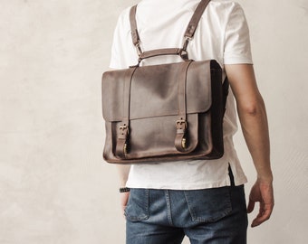 Convertible backpack,Leather Briefcase,Mens shoulder bag,Leather school bag,Messenger bags,Leather shoulder bag,Mens leather satchel