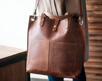 Large Minimalist Leather Tote Bag, Leather Bag, Leather Purse Crossbody