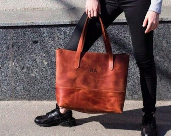 Leather bag,Leather bag women, Cognac tote, Leather tote,Leather Laptop Bag,Zipper Tote Bag,Leather tote bags for women,Women laptop bag