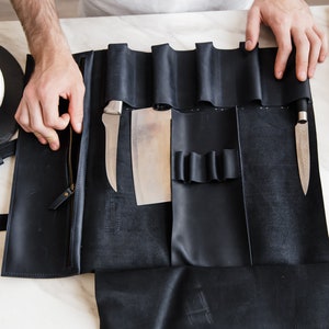 Rustic Leather Knife Roll - Chef&#39;s Bag for Knives - Handcrafted Culinary Organizer - Gift for Chefs