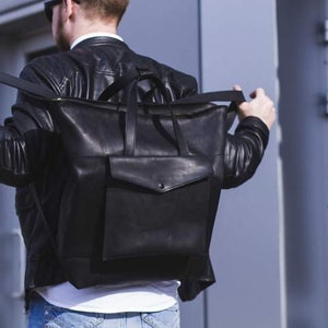 Simple Black Leather Tote Bag, Minimalist Everyday Work Bag image 3