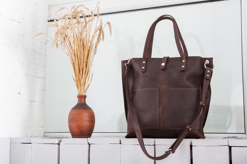 Tote bag,Personalized Bag,Leather Laptop Bag,Leather tote women,Laptop Tote,Large leather tote,Brown leather tote bag,Leather tote work image 2