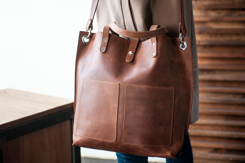 Personalized Bag, Women bag, Large leather bag, Leather tote women, Laptop bag women, Everyday bag, Brown leather tote bag, Leather work bag image 8