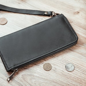 Monedero de cuero, Billetera personalizada, Billetera de cuero negra, Billetera de cuero para hombre, Billeteras de cuero para hombre, Billetera con cremallera, Billetera de cuero plegable