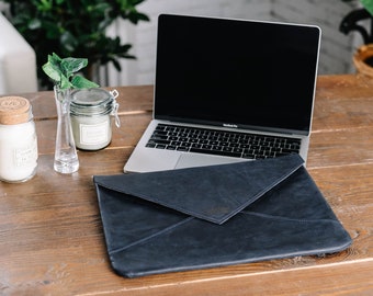 Blue Leather envelope sleeve,Macbook case,Laptop sleeves,Laptop case macbook air 13,Macbook pro sleeve,Macbook air 13 sleeve,Mac case