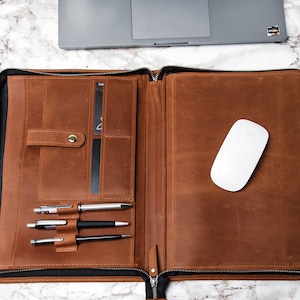 Leather portfolio A4, Custom portfolio with zipper, Business portfolio for men, Leather padfolio for men, Leather folio personalized