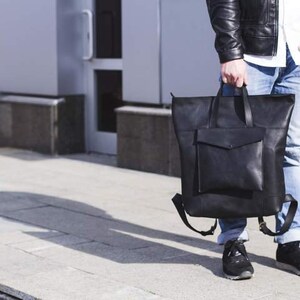 Simple Black Leather Tote Bag, Minimalist Everyday Work Bag image 4