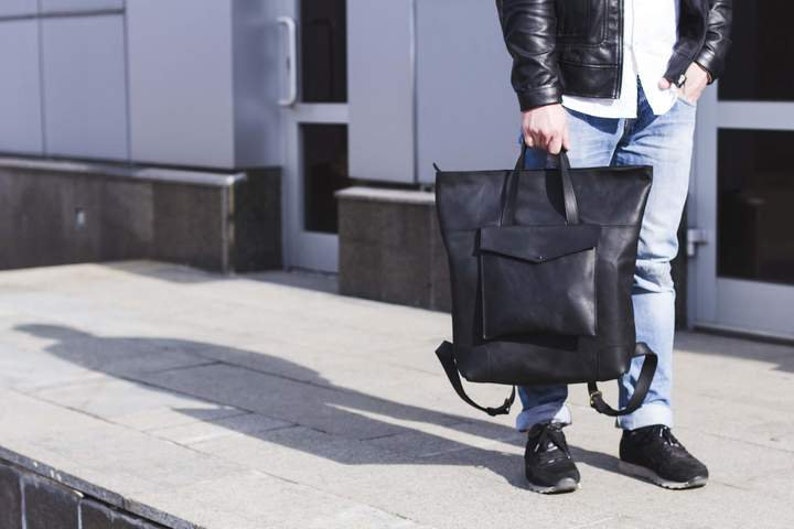 Simple Black Leather Tote Bag, Minimalist Everyday Work Bag image 4