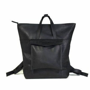 Simple Black Leather Tote Bag, Minimalist Everyday Work Bag image 7