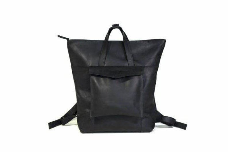 Simple Black Leather Tote Bag, Minimalist Everyday Work Bag image 7