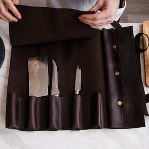 Gepersonaliseerde leren messenkoffer, koksmestas met sleuven voor messen, opbergdoos voor messenkoffer met monogram, cadeau voor chef-kok