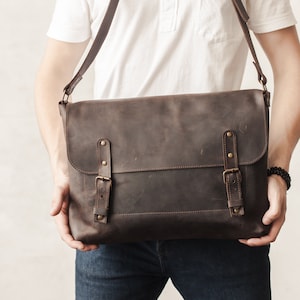 Men&#39;s Retro Messenger Bag, Personalized Genuine Leather Men&#39;s Bag, Men&#39;s Business Bag, Casual Crossbody Bag Men, Leather Shoulder Bag Men
