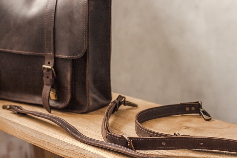 Brown Leather Messenger Bag for Men Handcrafted Briefcase Satchel Laptop Bag Rustic Leather Messenger Bag for Men image 9