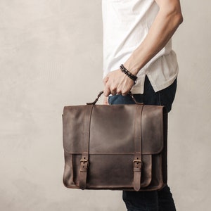 Brown Leather Messenger Bag for Men Handcrafted Briefcase Satchel Laptop Bag Rustic Leather Messenger Bag for Men image 5