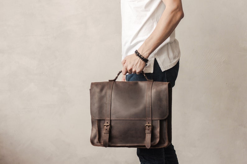 Brown Leather Messenger Bag for Men Handcrafted Briefcase Satchel Laptop Bag Rustic Leather Messenger Bag for Men image 5